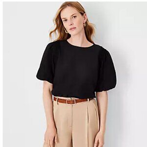 Ann Taylor Lace Trim Mixed Media Top (Black)